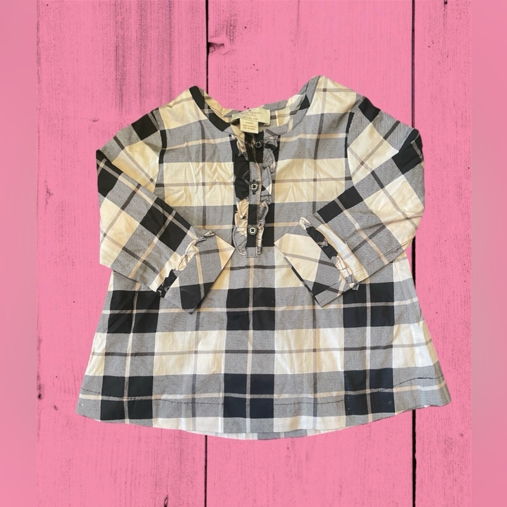 NWOT Kate Spade Beige Black Plaid Ruffle Top Size 4T